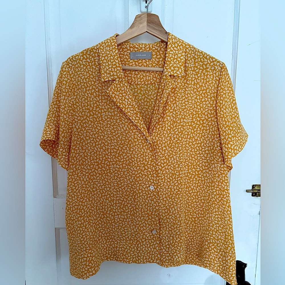 Everlane 100% silk notched button up shirt size 14